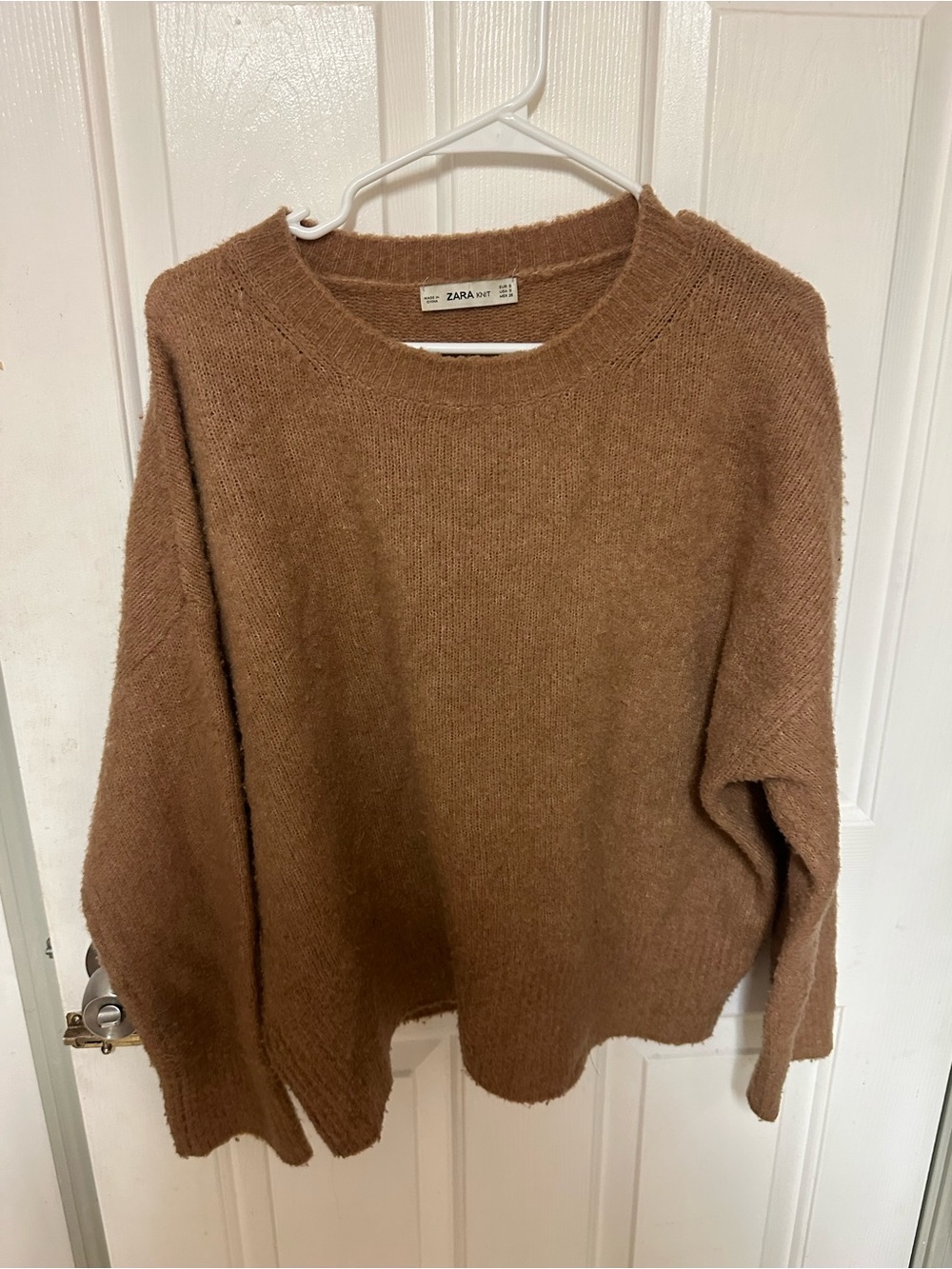 ZARA WOOL LONG SLEEVE CAMEL BROWN CREWNECK SWEATER TOP - SMALL